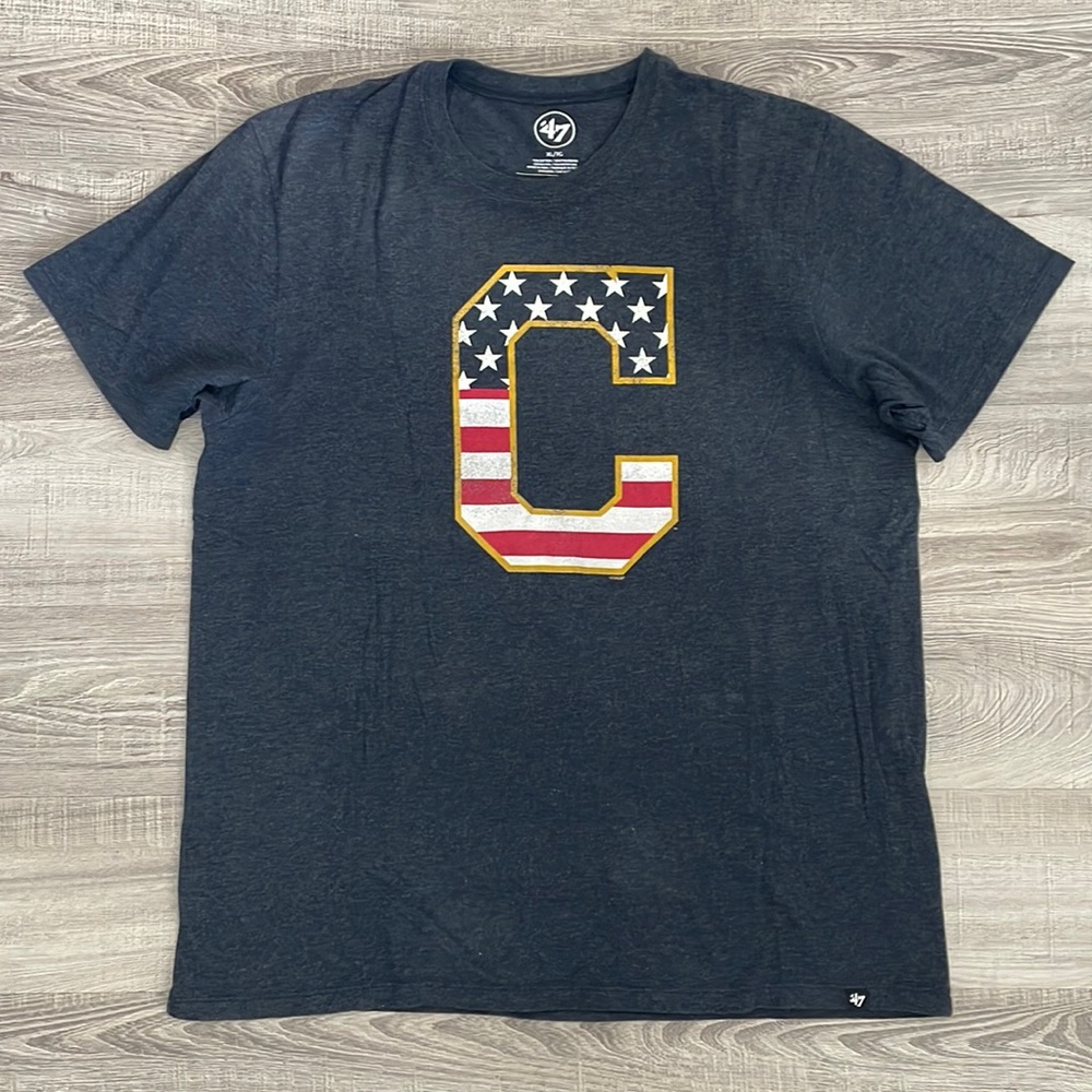 Men’s 47 Brand MLB Cleveland Indians Tee Shirt Size XL Cotton Blend Blue Color